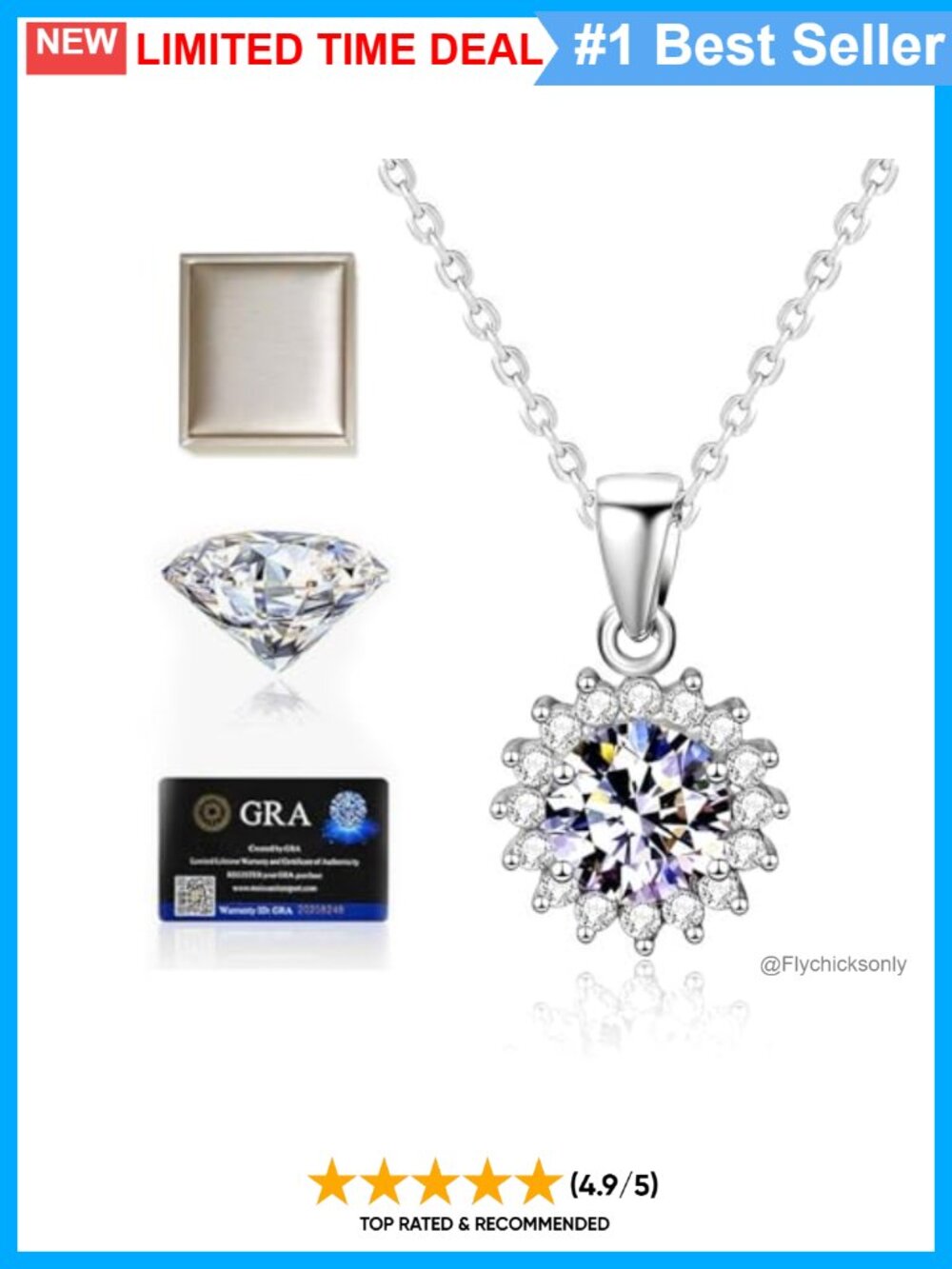 Moissanite Sunflower Pendant Necklace 925 Sterling Silver